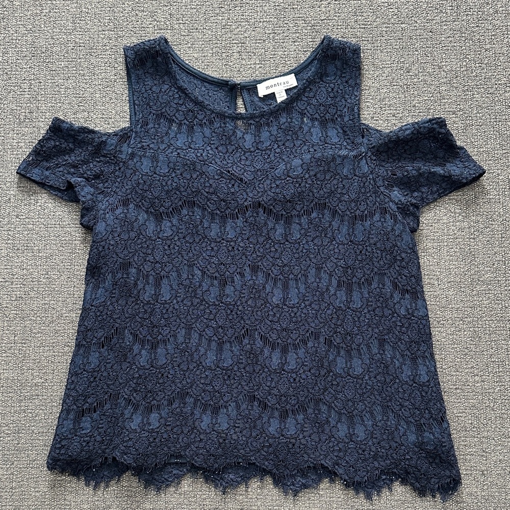 Monteau Dark Blue Lace Cold Shoulder Top Size XL